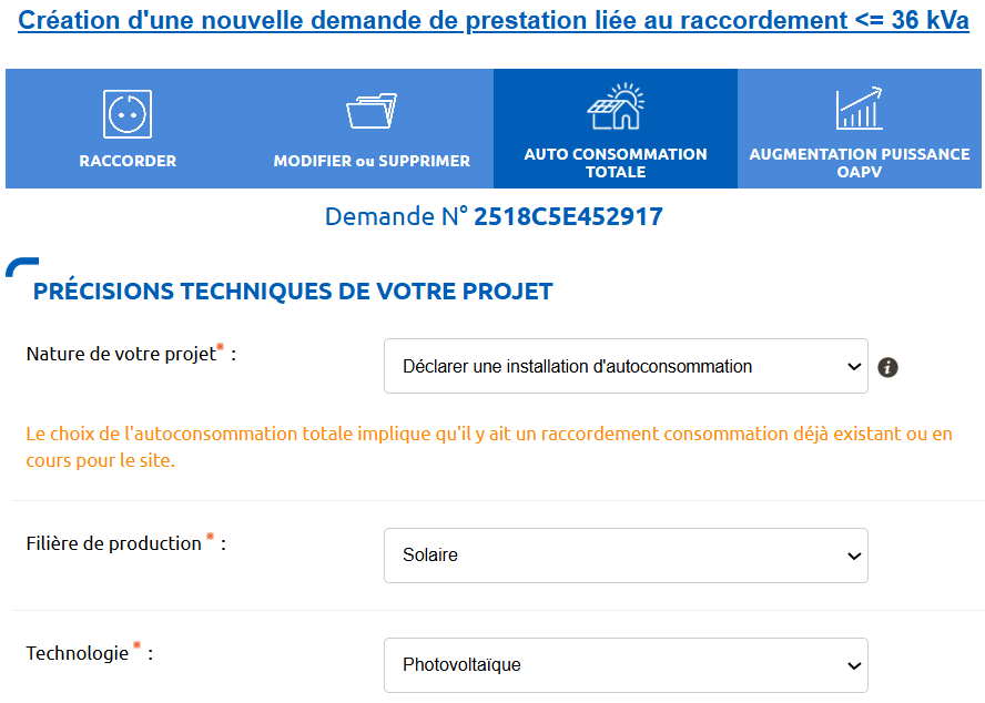 Données techniques de votre projet -Déclarer kit solaire Solis Innov 2025